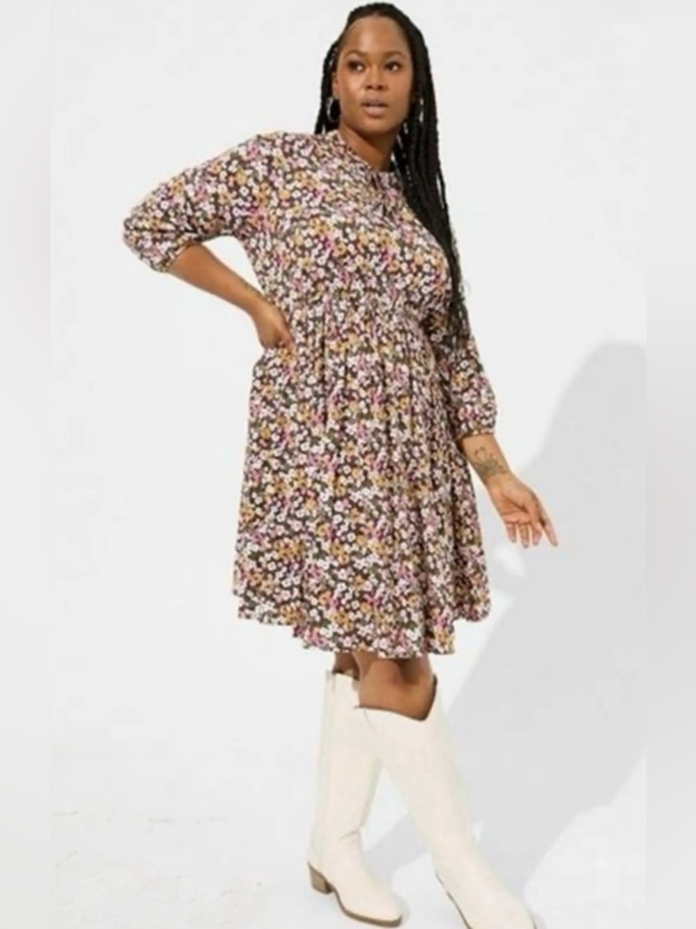 Western Cottagecore Boho Torrid Fall Colors Floral knee-length dress
